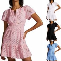 Women's Regular Dress Simple Style V Neck Lace Short Sleeve Solid Color Knee-Length Daily main image 6