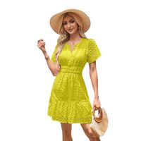 Women's Regular Dress Simple Style V Neck Lace Short Sleeve Solid Color Knee-Length Daily main image 2