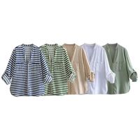 Women's Blouse Long Sleeve Blouses Simple Style Stripe Solid Color main image 2