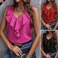 Femmes Gilet Sans Manches Blouses Froufrous Vêtement De Rue Couleur Unie main image 1