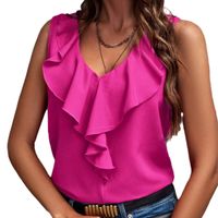 Femmes Gilet Sans Manches Blouses Froufrous Vêtement De Rue Couleur Unie main image 2