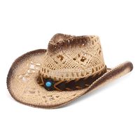 Unisex Retro Ethnic Style Color Block Hollow Out Curved Eaves Straw Hat main image 5