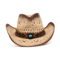 Unisex Retro Ethnic Style Color Block Hollow Out Curved Eaves Straw Hat main image 4