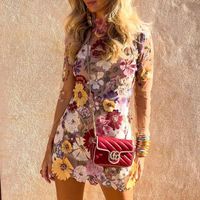 Women's Sheath Dress Sexy Round Neck Long Sleeve Flower Above Knee Holiday Party Date main image 4
