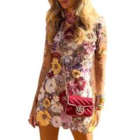 Women's Sheath Dress Sexy Round Neck Long Sleeve Flower Above Knee Holiday Party Date main image 2