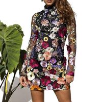 Women's Sheath Dress Sexy Round Neck Long Sleeve Flower Above Knee Holiday Party Date main image 1