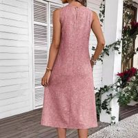 Women's Regular Dress Vintage Style Round Neck Pocket Sleeveless Solid Color Midi Dress Holiday Daily Date main image 2