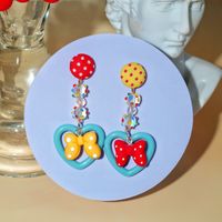 1 Pair Simple Style Cherry Heart Shape Bow Knot Arylic Drop Earrings main image 5