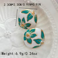 1 Pair Casual Sweet Korean Style Round Leaves Enamel 304 Stainless Steel 14K Gold Plated Drop Earrings sku image 5