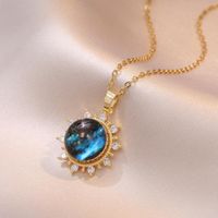 Wholesale Jewelry Simple Style Shiny Round Star Moon Alloy Rhinestones Plating Inlay Pendant Necklace sku image 4
