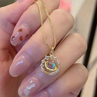 Wholesale Jewelry Simple Style Shiny Round Star Moon Alloy Rhinestones Plating Inlay Pendant Necklace sku image 1