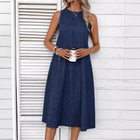 Women's Regular Dress Vintage Style Round Neck Pocket Sleeveless Solid Color Midi Dress Holiday Daily Date main image 3