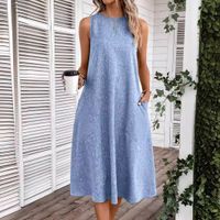 Women's Regular Dress Vintage Style Round Neck Pocket Sleeveless Solid Color Midi Dress Holiday Daily Date main image 5