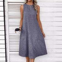 Women's Regular Dress Vintage Style Round Neck Pocket Sleeveless Solid Color Midi Dress Holiday Daily Date main image 4