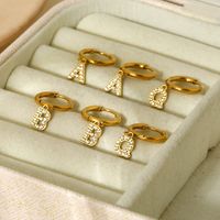 1 Pair IG Style Simple Style Letter Plating Inlay 304 Stainless Steel Zircon 14K Gold Plated Drop Earrings main image 4