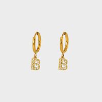 1 Pair IG Style Simple Style Letter Plating Inlay 304 Stainless Steel Zircon 14K Gold Plated Drop Earrings sku image 2