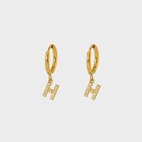 1 Pair IG Style Simple Style Letter Plating Inlay 304 Stainless Steel Zircon 14K Gold Plated Drop Earrings sku image 8
