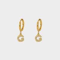 1 Paire Style Simple Lettre Incruster Acier Inoxydable 304 Zircon Plaqué Or 18K Boucles D'oreilles sku image 6