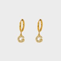 1 Pair IG Style Simple Style Letter Plating Inlay 304 Stainless Steel Zircon 14K Gold Plated Drop Earrings sku image 7