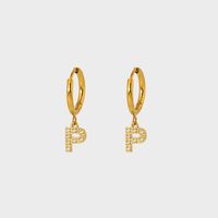 1 Pair IG Style Simple Style Letter Plating Inlay 304 Stainless Steel Zircon 14K Gold Plated Drop Earrings sku image 17