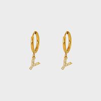 1 Pair IG Style Simple Style Letter Plating Inlay 304 Stainless Steel Zircon 14K Gold Plated Drop Earrings sku image 25