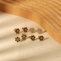 1 Pair IG Style Shiny Flower Inlay 304 Stainless Steel Zircon Ear Studs main image 6