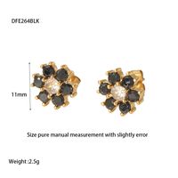 1 Pair IG Style Shiny Flower Inlay 304 Stainless Steel Zircon Ear Studs sku image 1