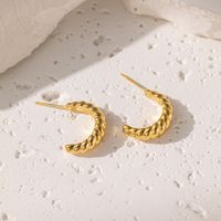 1 Pair Basic Simple Style Classic Style C Shape Polishing Plating 304 Stainless Steel 18K Gold Plated Hoop Earrings main image 4