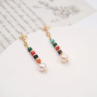 1 Pair Vintage Style Simple Style Geometric Plating Inlay 304 Stainless Steel Freshwater Pearl Copper Rhinestones Gold Plated Drop Earrings main image 6