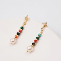 1 Pair Vintage Style Simple Style Geometric Plating Inlay 304 Stainless Steel Freshwater Pearl Copper Rhinestones Gold Plated Drop Earrings main image 5