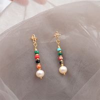 1 Pair Vintage Style Simple Style Geometric Plating Inlay 304 Stainless Steel Freshwater Pearl Copper Rhinestones Gold Plated Drop Earrings main image 7