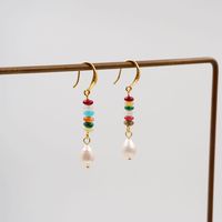 1 Pair Chinoiserie Casual Geometric Beaded Natural Stone Freshwater Pearl Copper Gold Plated Drop Earrings main image 7
