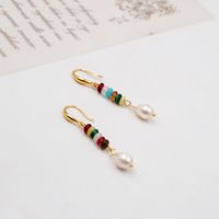 1 Pair Chinoiserie Casual Geometric Beaded Natural Stone Freshwater Pearl Copper Gold Plated Drop Earrings main image 4