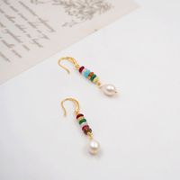1 Pair Chinoiserie Casual Geometric Beaded Natural Stone Freshwater Pearl Copper Gold Plated Drop Earrings main image 6