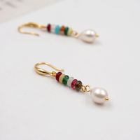 1 Pair Chinoiserie Casual Geometric Beaded Natural Stone Freshwater Pearl Copper Gold Plated Drop Earrings main image 3