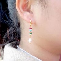 1 Pair Chinoiserie Casual Geometric Beaded Natural Stone Freshwater Pearl Copper Gold Plated Drop Earrings main image 2