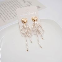 1 Pair Vintage Style Ethnic Style Heart Shape Bow Knot Beaded Plating Imitation Pearl Copper Gold Plated Drop Earrings main image 6