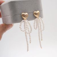 1 Pair Vintage Style Ethnic Style Heart Shape Bow Knot Beaded Plating Imitation Pearl Copper Gold Plated Drop Earrings main image 3