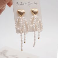 1 Pair Vintage Style Ethnic Style Heart Shape Bow Knot Beaded Plating Imitation Pearl Copper Gold Plated Drop Earrings main image 5