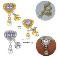 1 Piece Simple Style Commute Heart Shape Plating Inlay 316 Stainless Steel  Copper Artificial Pearls Zircon White Gold Plated Gold Plated Ear Studs Cartilage Earrings main image 2
