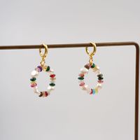 1 Pair Vintage Style Simple Style Geometric Beaded Natural Stone Freshwater Pearl Copper Gold Plated Drop Earrings sku image 1