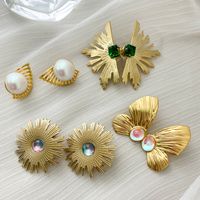1 Pair Fairy Style Casual Korean Style Sector Flower Butterfly Plating Inlay 304 Stainless Steel Artificial Gemstones Artificial Pearls Gold Plated Ear Studs main image 8