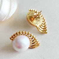 1 Pair Fairy Style Casual Korean Style Sector Flower Butterfly Plating Inlay 304 Stainless Steel Artificial Gemstones Artificial Pearls Gold Plated Ear Studs main image 5