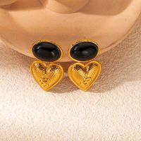 1 Pair Elegant Luxurious Oval Plating Inlay 304 Stainless Steel Natural Stone Gold Plated Drop Earrings main image 1