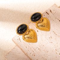 1 Pair Elegant Luxurious Oval Plating Inlay 304 Stainless Steel Natural Stone Gold Plated Drop Earrings main image 2