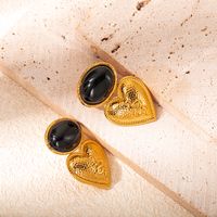 1 Pair Elegant Luxurious Oval Plating Inlay 304 Stainless Steel Natural Stone Gold Plated Drop Earrings main image 5