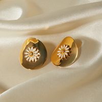 1 Pair IG Style Sweet Daisy Enamel 304 Stainless Steel 18K Gold Plated Ear Studs main image 3