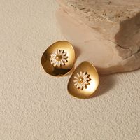 1 Pair IG Style Sweet Daisy Enamel 304 Stainless Steel 18K Gold Plated Ear Studs main image 4