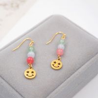 1 Pair Casual Classic Style Geometric Smiley Face Natural Stone Titanium Steel Copper Gold Plated Drop Earrings main image 3