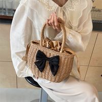 Women's Medium Braid Solid Color Vacation Beach Weave String Straw Bag main image 2